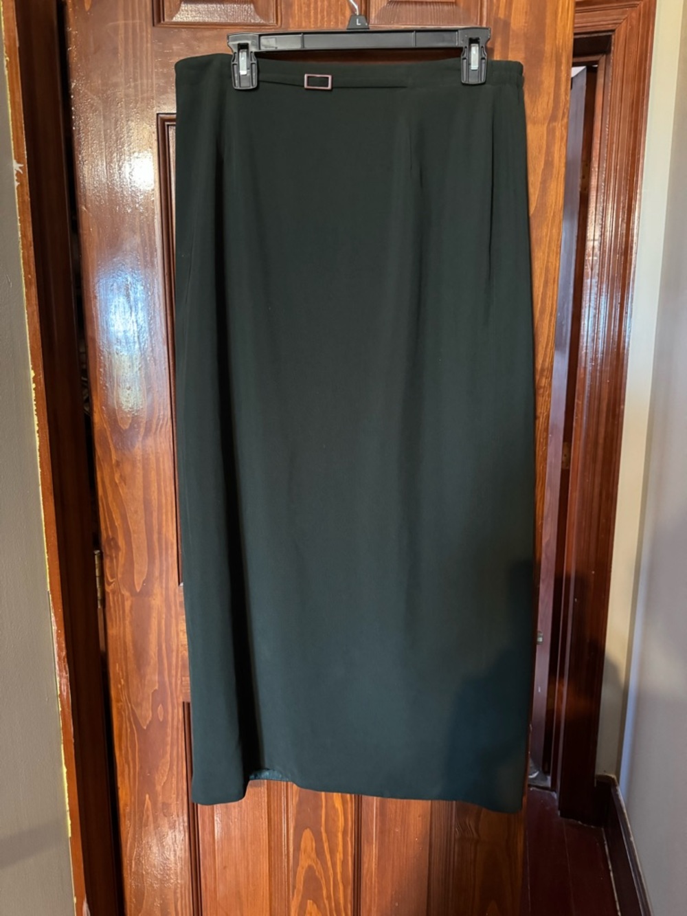 Classic dark green Maxi Skirt with Subtle Waist Buckle